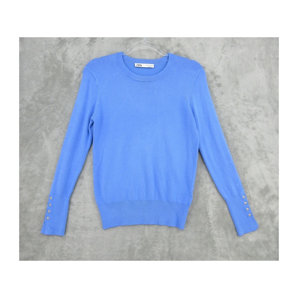 Zara Sweater Womens Size M Pullover Soft Knit Minimalist Cozy Crew Button Cuff